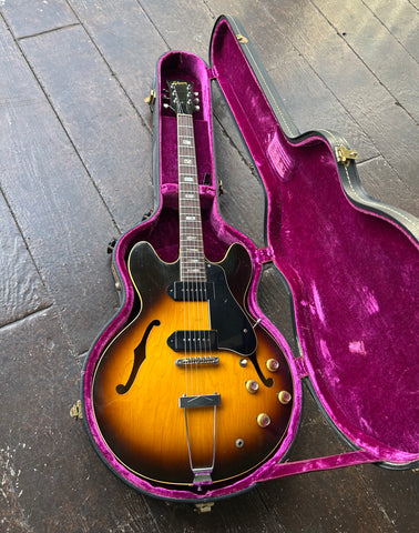 Sunburst Gibson ES-330 with rosewood fretboard and block inlays, black headstock