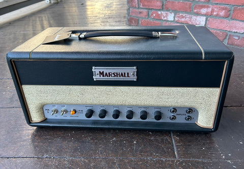 Marshall Studio JTM ST20H MK II, dark navy blue tolex with tan grill cloth, silver control panel with six black knob controls