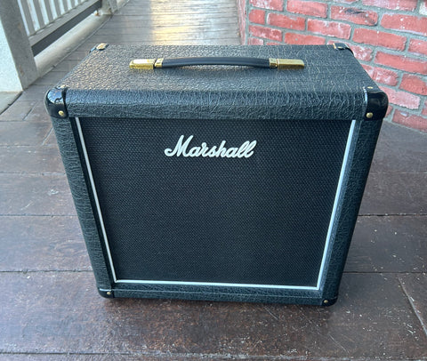 Black Marshall guitar cabinet, black tolex black grill cloth, black handle 