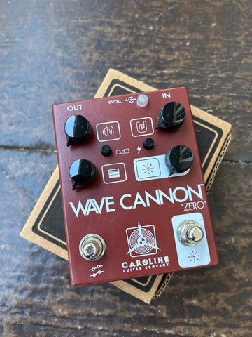 Brown Caroline Guitar Company Wave Cannon Zero, with four knob controls, two button foot switch
