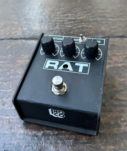 ProCo Rat 2 Distortion w/ Keeley 3-Way Mod black pedal with three knob controls and single button foot switch