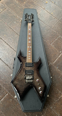 B.C. Rich Warlock N.J. Neck Thru Series Korea Guitar Translucent Black Quilt Top, rosewood fret board with diamond inlays, black headstock