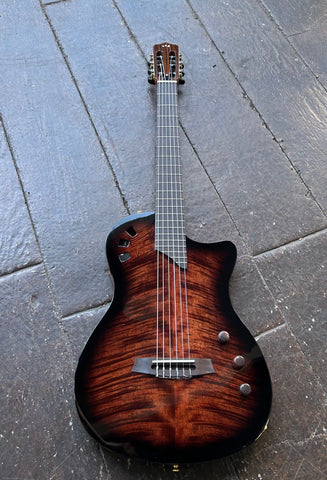 Cordoba Stage Edge Burst sunburst, with rosewood bridge and three control knobs and rosewood fretboard with rosewood headstock