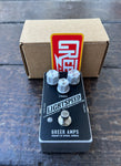 Greer Amps Organic Overdrive Grayscale black pedal with three white control knobs and single button footswitch