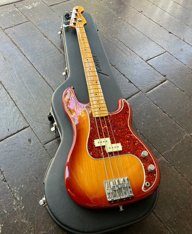 1984 Honey red sunburst Fender Pbass with  maple  neck and headstock