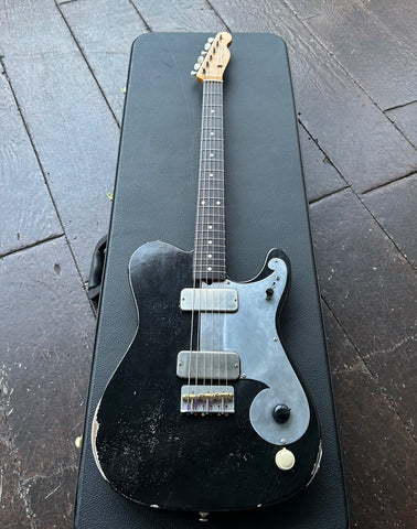 ABCO Custom Telecaster with black distressed finish and metal pickguard matching hum bucker pick-ups, with rosewood fretboard and maple headstock