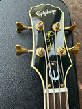 Headstock closeup of Epiphone Allen Woody Rumblekat Bass