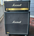 1989 Marshall JCM 800 (model 2205) 50Watt black tolex , black grill cloth gold control panel, 
With 4x12 Slant Cab JCM 800 (G12T-75 Speakers) in black tolex and black grill cloth