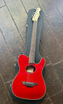 Red Fender telecoustic rosewood bridge,  rosewood neck with dot inlay and maple headstock