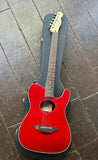 Red Fender telecoustic rosewood bridge,  rosewood neck with dot inlay and maple headstock