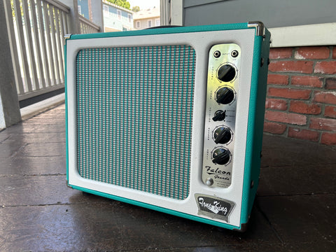 Tone King Falcon Grande Combo with Surf green tolext, green and grey grill cloth and white front  border, black control knobs