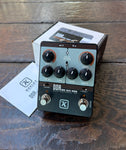 Keeley DDR (Drive-Delay-Reverb) guitar pedal, black and grey pedal, two button metal button switches, with six control knobs