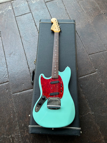 1995 Fender Mustang Japan (Left-handed) in daphne blue finish, with tortoise  pick-guard and rosewood neck, maple headstock