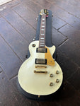 Epiphone LEs Paul white sparkel with gold hardware and rosewood fretboard, trapezoid inlays, black headstock, gold tuners