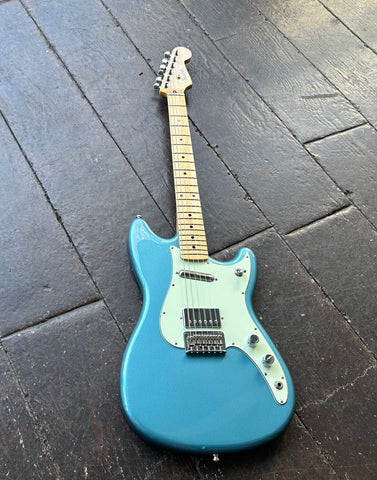 2021 Fender Player Duo Sonic blue finish with tan pickguard, chrome hardware and maple neck and headstock