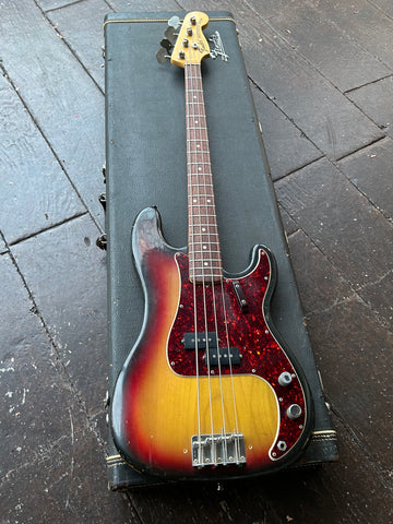 1972 Fender P-Bass, sunburst finish with rosewood fretboard and maple headstock, tortoise pick-guard 