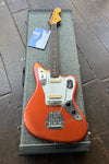 Fender Johnny Marr copper Jaguar with white pick guard, tan pick-ups, metal hardware, rosewood neck and maple headstock