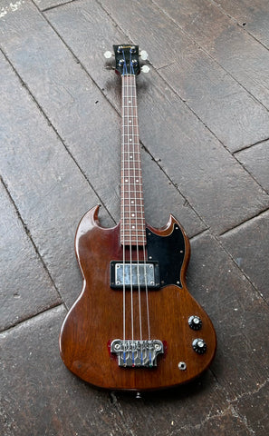 1972 Gibson EBO bass guitar mahogany finish, with chrome hardware and pick up, with rosewood fretboard pearl dot inlays and black headstock