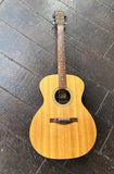 Top view Eastman acoustic spruce top, rosewood bridge, rosewood fretboard with pearl fret markers, rosewood headstock