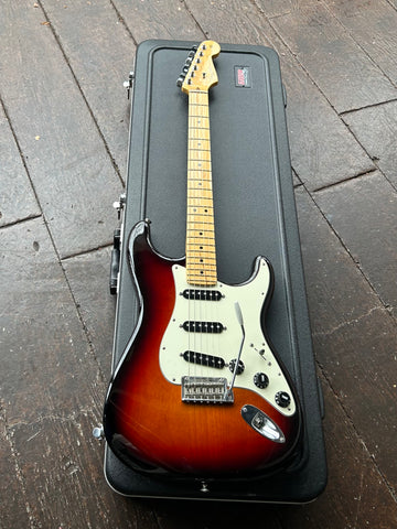 2015 Fender Stratocaster sunburst finish, white pick-guard with maple fretboard and headstock 